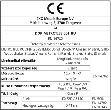 CE Labels: Metrotile Bond, Mistral, Roman